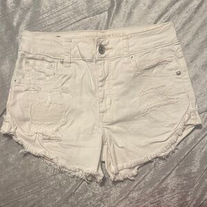 American Eagle Outfitters White Distressed Jean Shorts